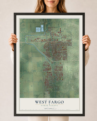 Map of West Fargo, North Dakota, 24 x 36 inch print in a black wood frame