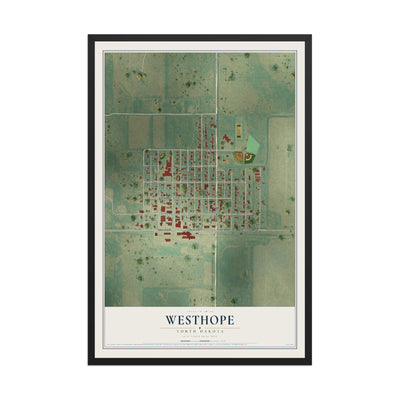Map of Westhope, North Dakota, 12 x 18 inch print in a black wood frame