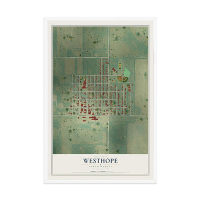 Map of Westhope, North Dakota, 12 x 18 inch print in a white wood frame