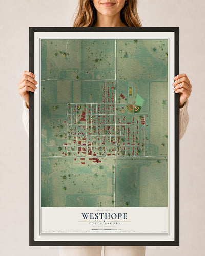 Map of Westhope, North Dakota, 24 x 36 inch print in a black wood frame