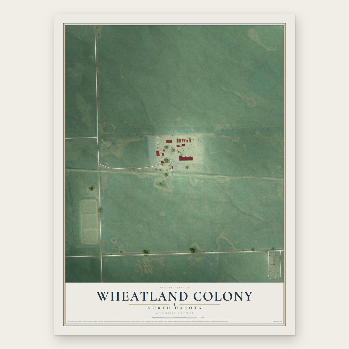 Wheatland Colony, North Dakota map print, the full design