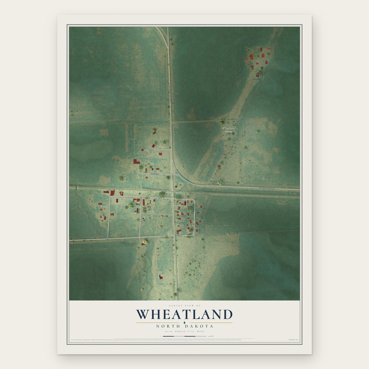 Wheatland, North Dakota map print, the full design