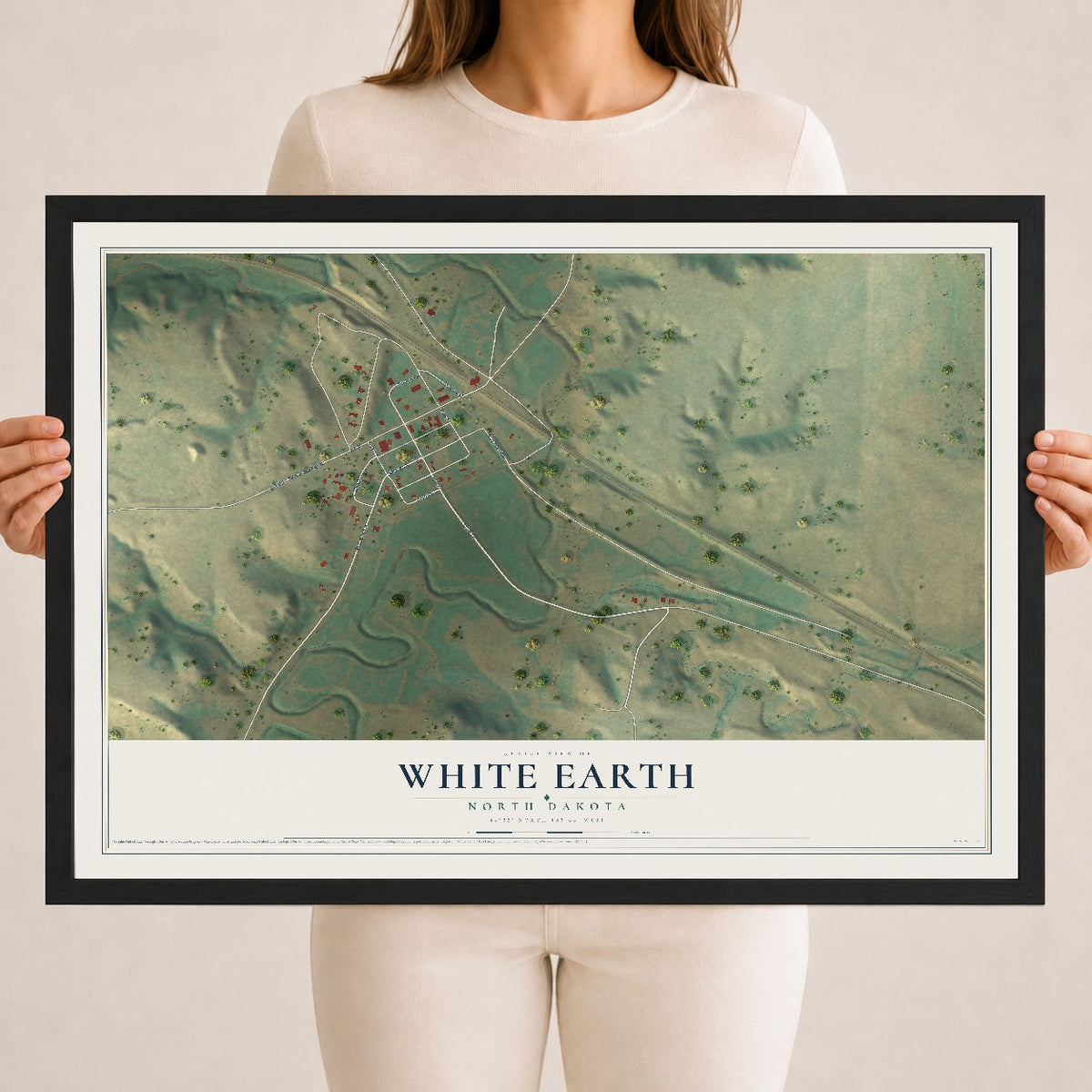 Map of White Earth, North Dakota, 18 x 24 inch print in a black wood frame