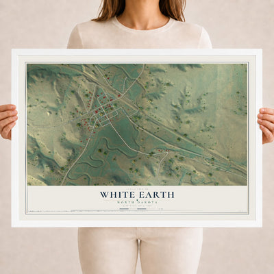 Map of White Earth, North Dakota, 18 x 24 inch print in a white wood frame