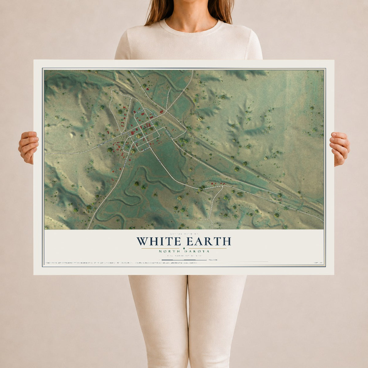 Map of White Earth, North Dakota, 24 x 36 inch unframed archival matte print
