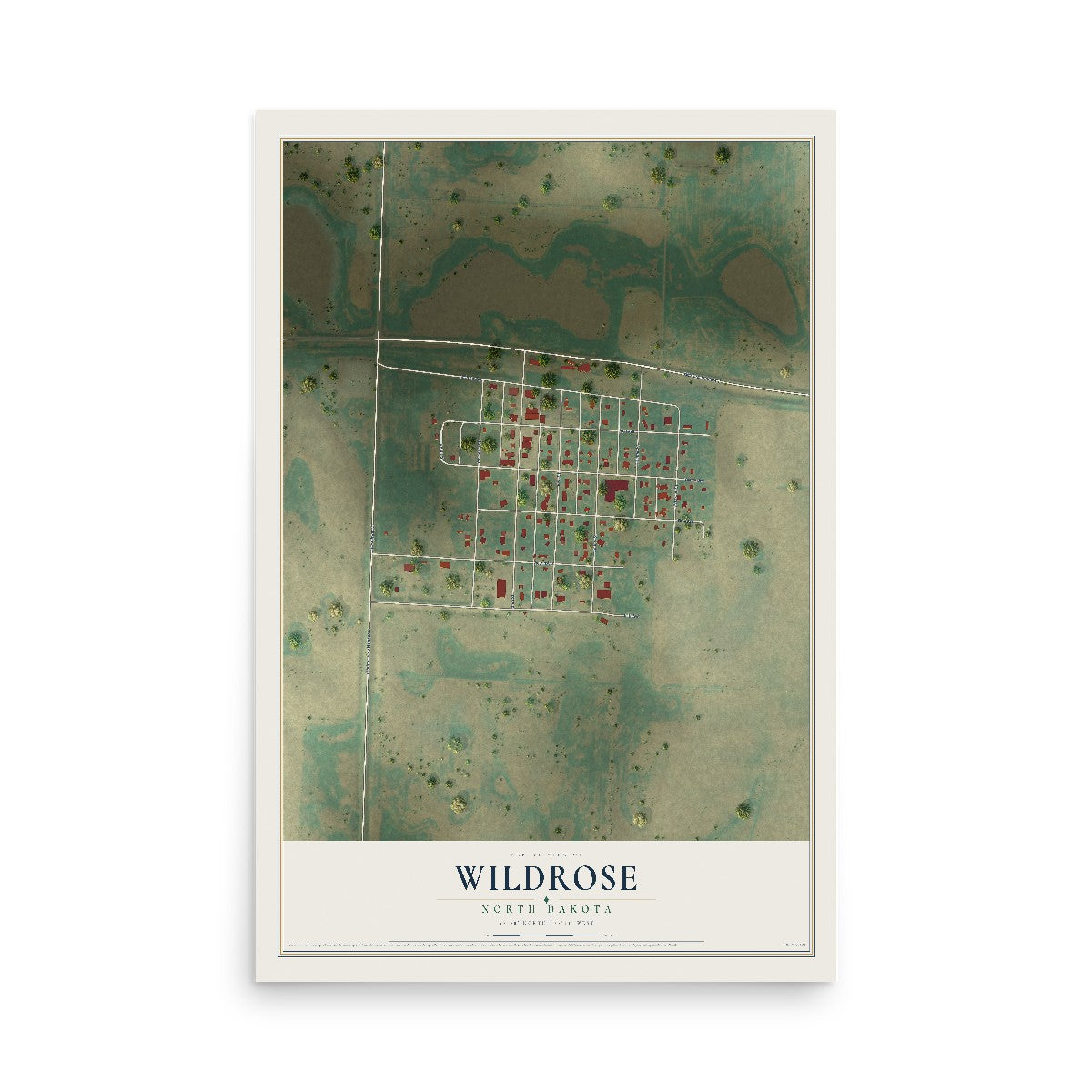 Map of Wildrose, North Dakota, 12 x 18 inch unframed archival matte print