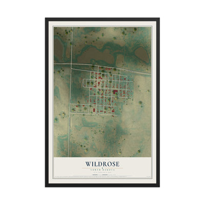 Map of Wildrose, North Dakota, 12 x 18 inch print in a black wood frame
