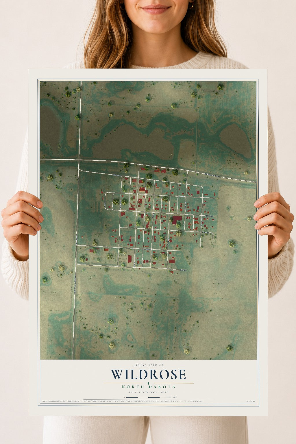 Map of Wildrose, North Dakota, 18 x 24 inch unframed archival matte print