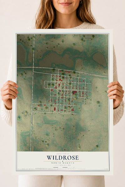 Map of Wildrose, North Dakota, 18 x 24 inch unframed archival matte print