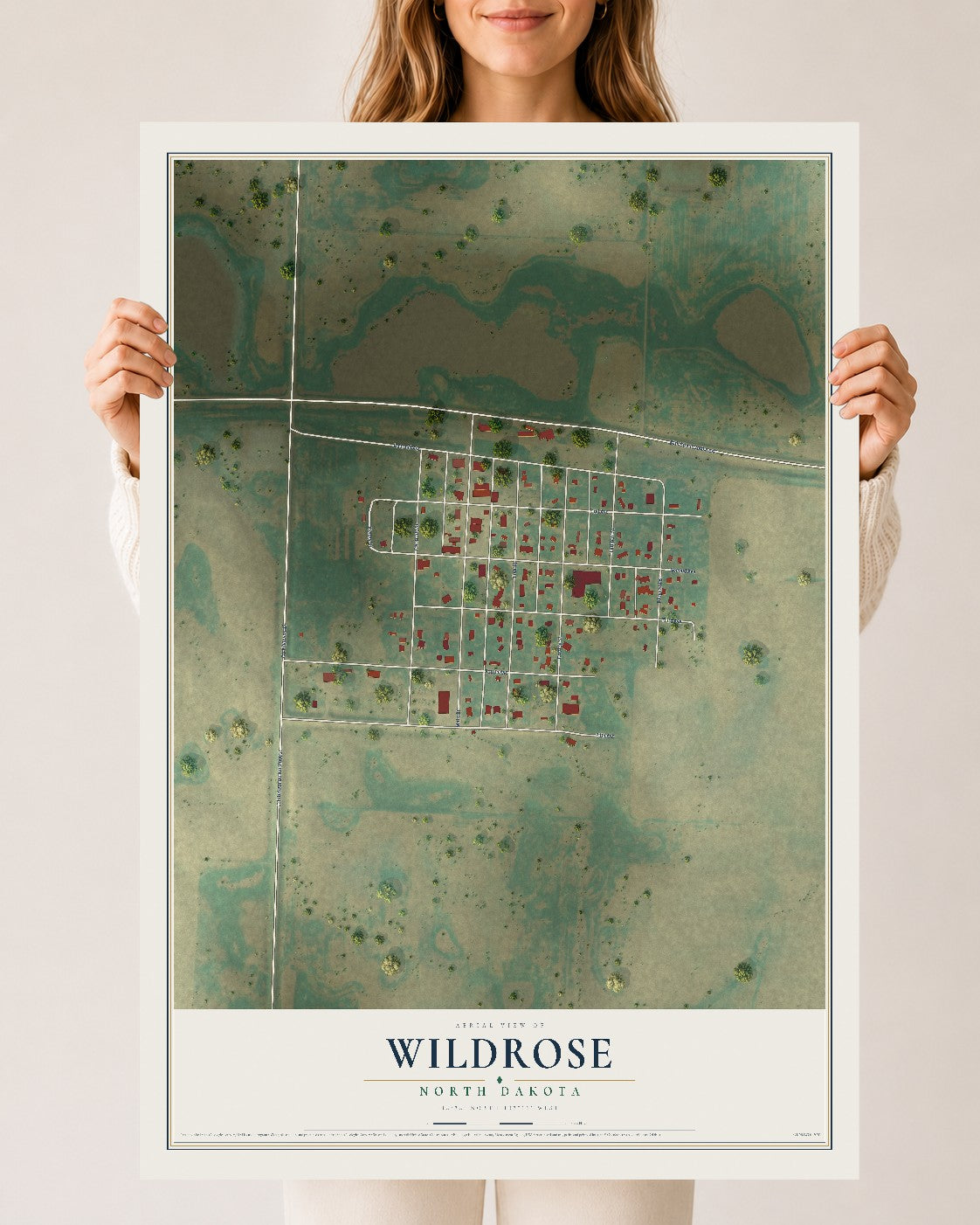 Map of Wildrose, North Dakota, 24 x 36 inch unframed archival matte print
