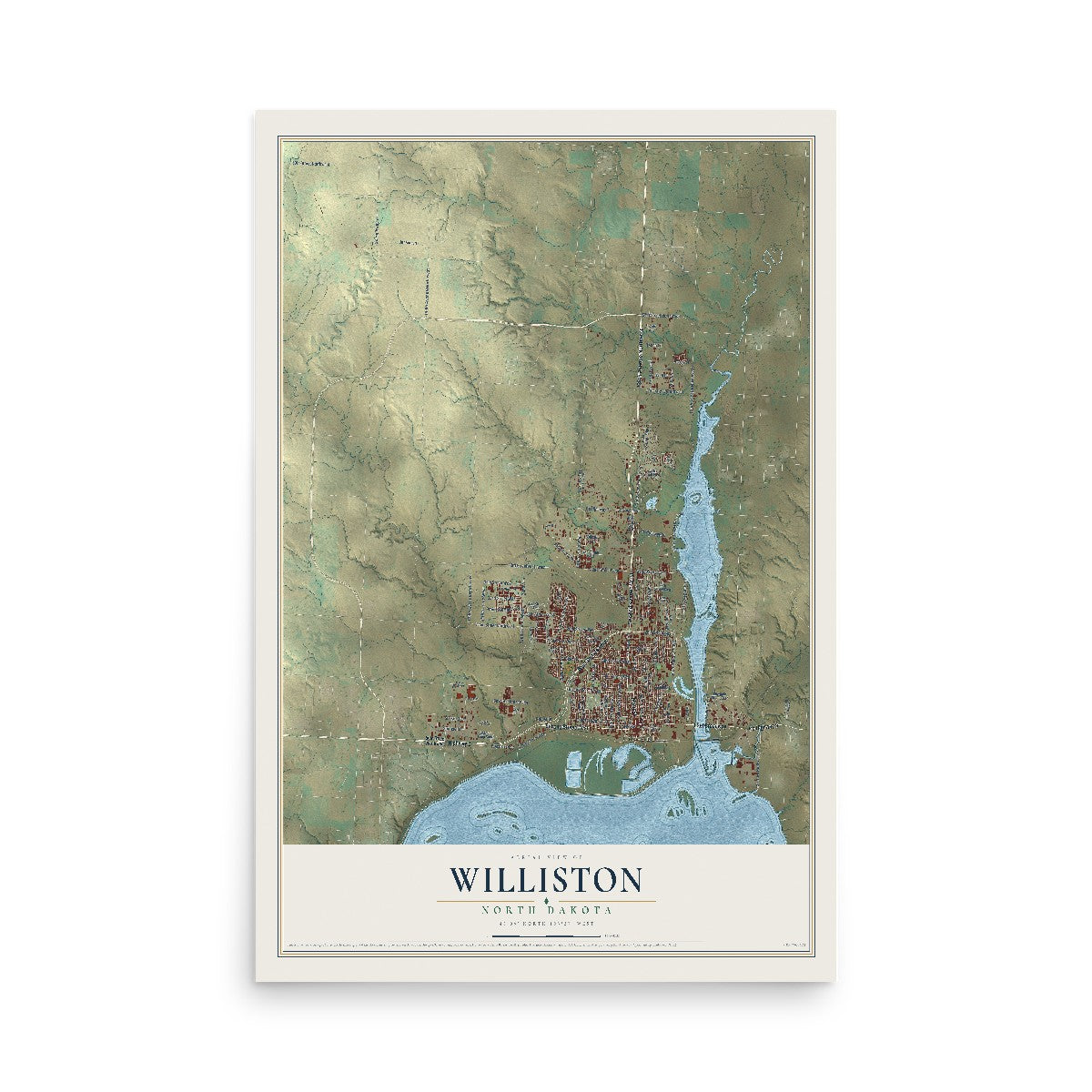 Map of Williston, North Dakota, 12 x 18 inch unframed archival matte print