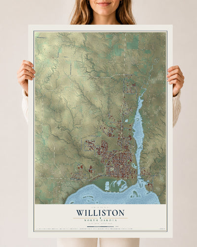 Map of Williston, North Dakota, 24 x 36 inch unframed archival matte print