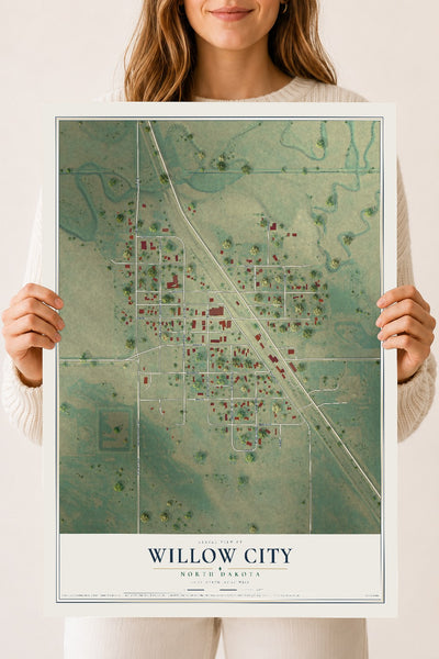 Map of Willow City, North Dakota, 18 x 24 inch unframed archival matte print