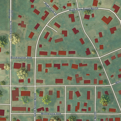 Second close-up of the map of Wilton, North Dakota print showing more streets and buildings