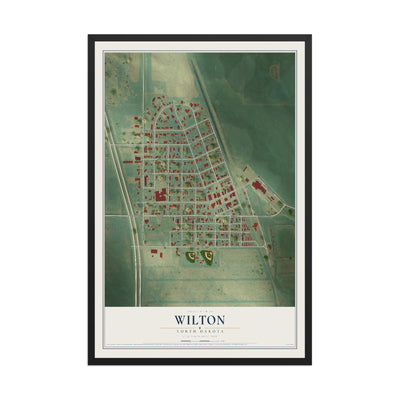 Map of Wilton, North Dakota, 12 x 18 inch print in a black wood frame