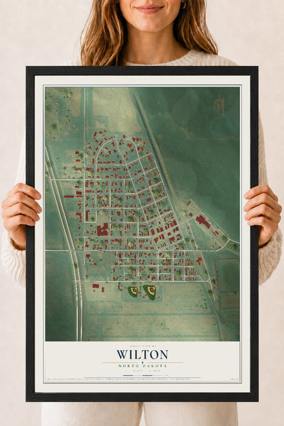 Map of Wilton, North Dakota, 18 x 24 inch print in a black wood frame