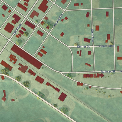 Close-up of the map of Wimbledon, North Dakota print showing street and building detail