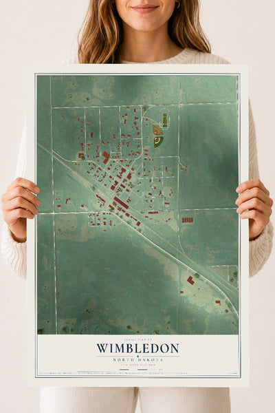Map of Wimbledon, North Dakota, 18 x 24 inch unframed archival matte print