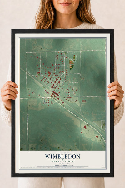 Map of Wimbledon, North Dakota, 18 x 24 inch print in a black wood frame