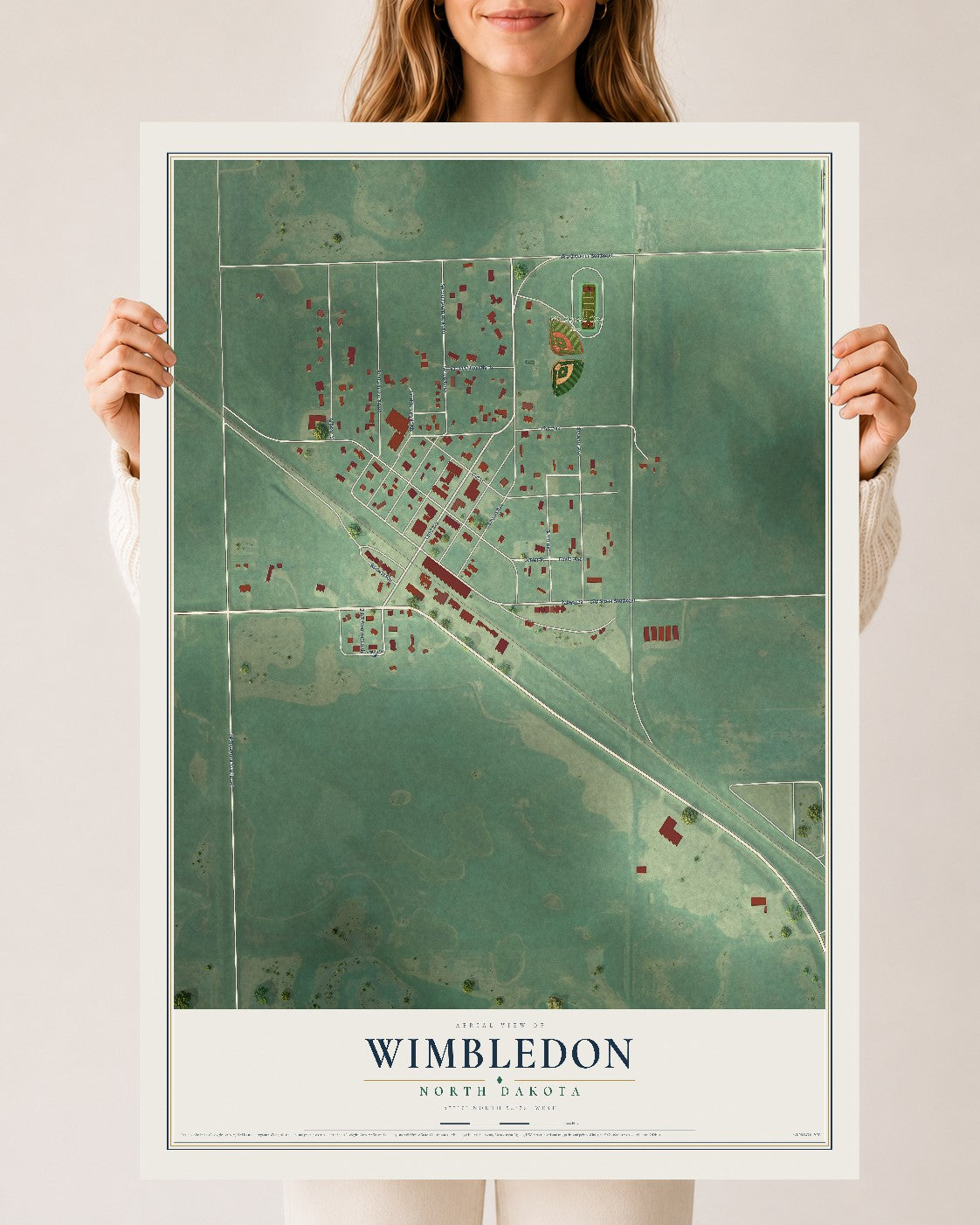 Map of Wimbledon, North Dakota, 24 x 36 inch unframed archival matte print