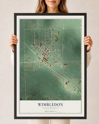 Map of Wimbledon, North Dakota, 24 x 36 inch print in a black wood frame