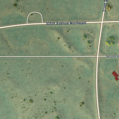 Second close-up of the map of Wing, North Dakota print showing more streets and buildings