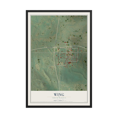 Map of Wing, North Dakota, 12 x 18 inch print in a black wood frame