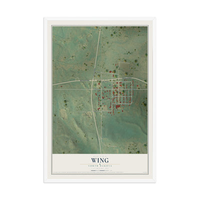 Map of Wing, North Dakota, 12 x 18 inch print in a white wood frame