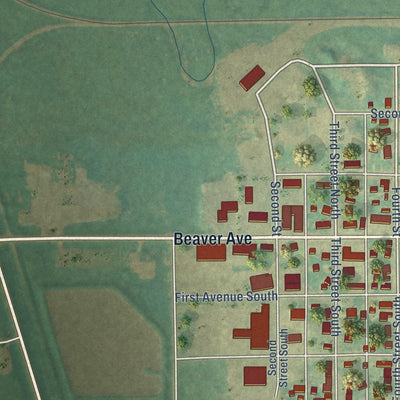 Second close-up of the map of Wishek, North Dakota print showing more streets and buildings