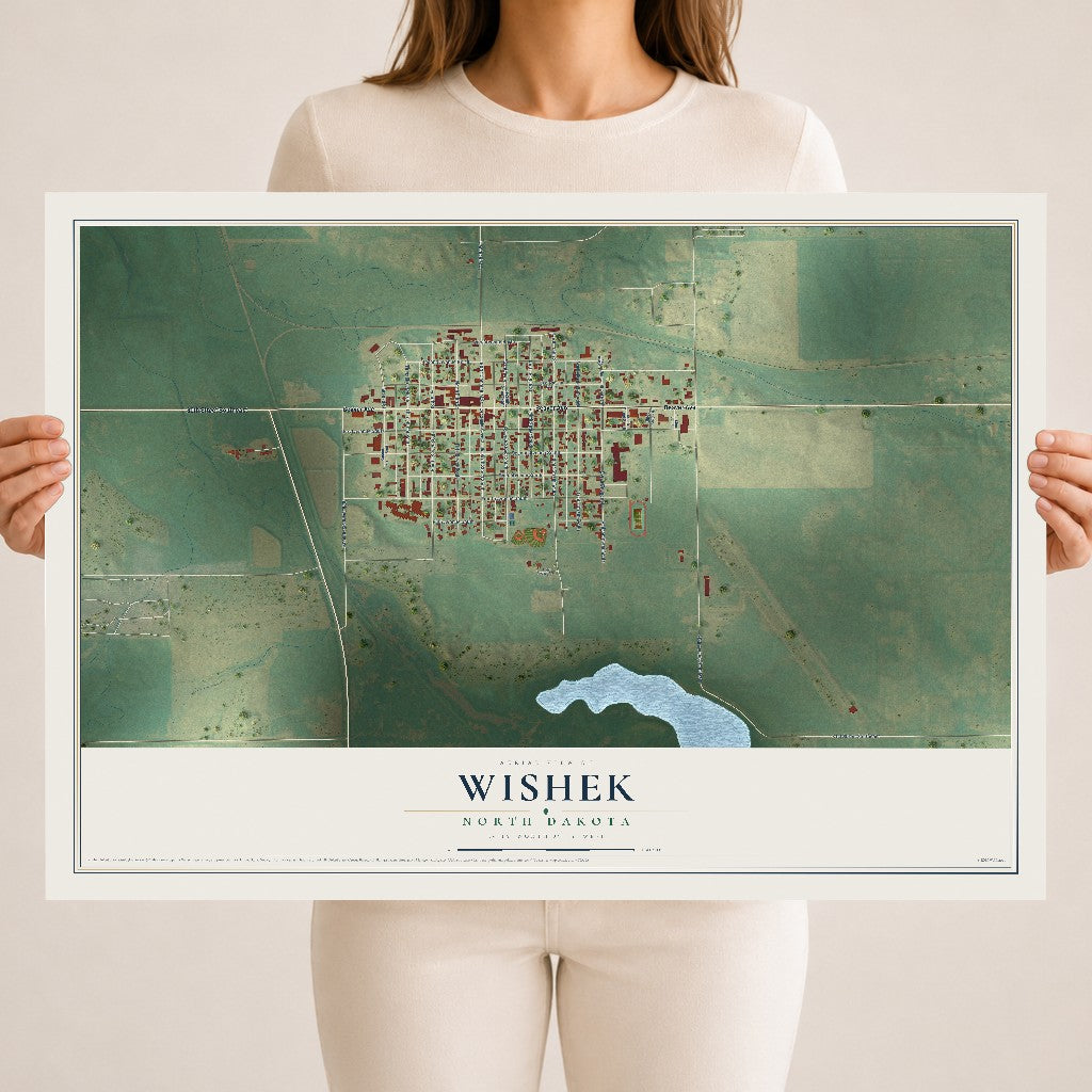 Map of Wishek, North Dakota, 18 x 24 inch unframed archival matte print