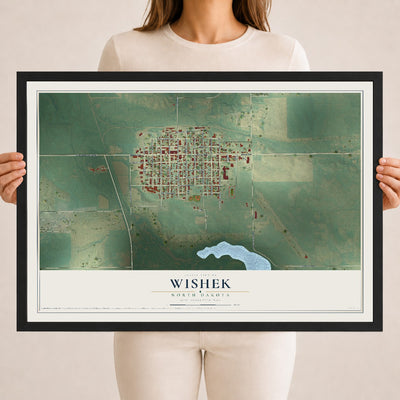 Map of Wishek, North Dakota, 18 x 24 inch print in a black wood frame