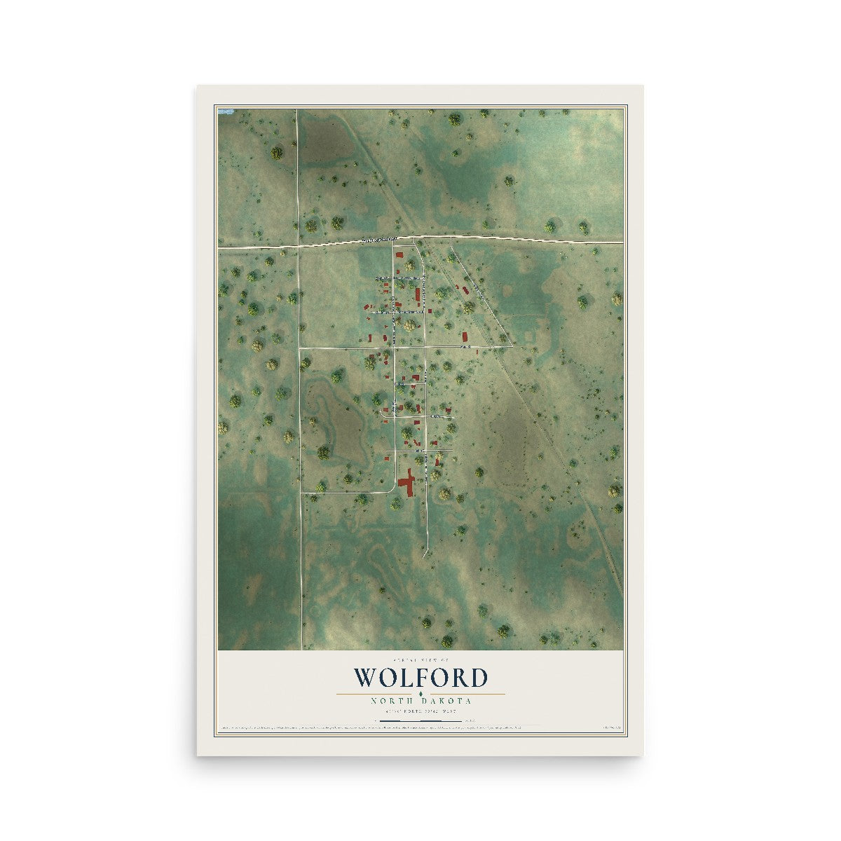 Map of Wolford, North Dakota, 12 x 18 inch unframed archival matte print