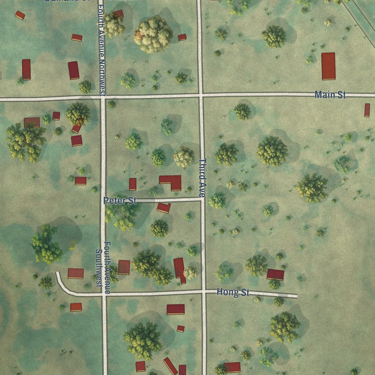 Close-up of the map of Wolford, North Dakota print showing street and building detail