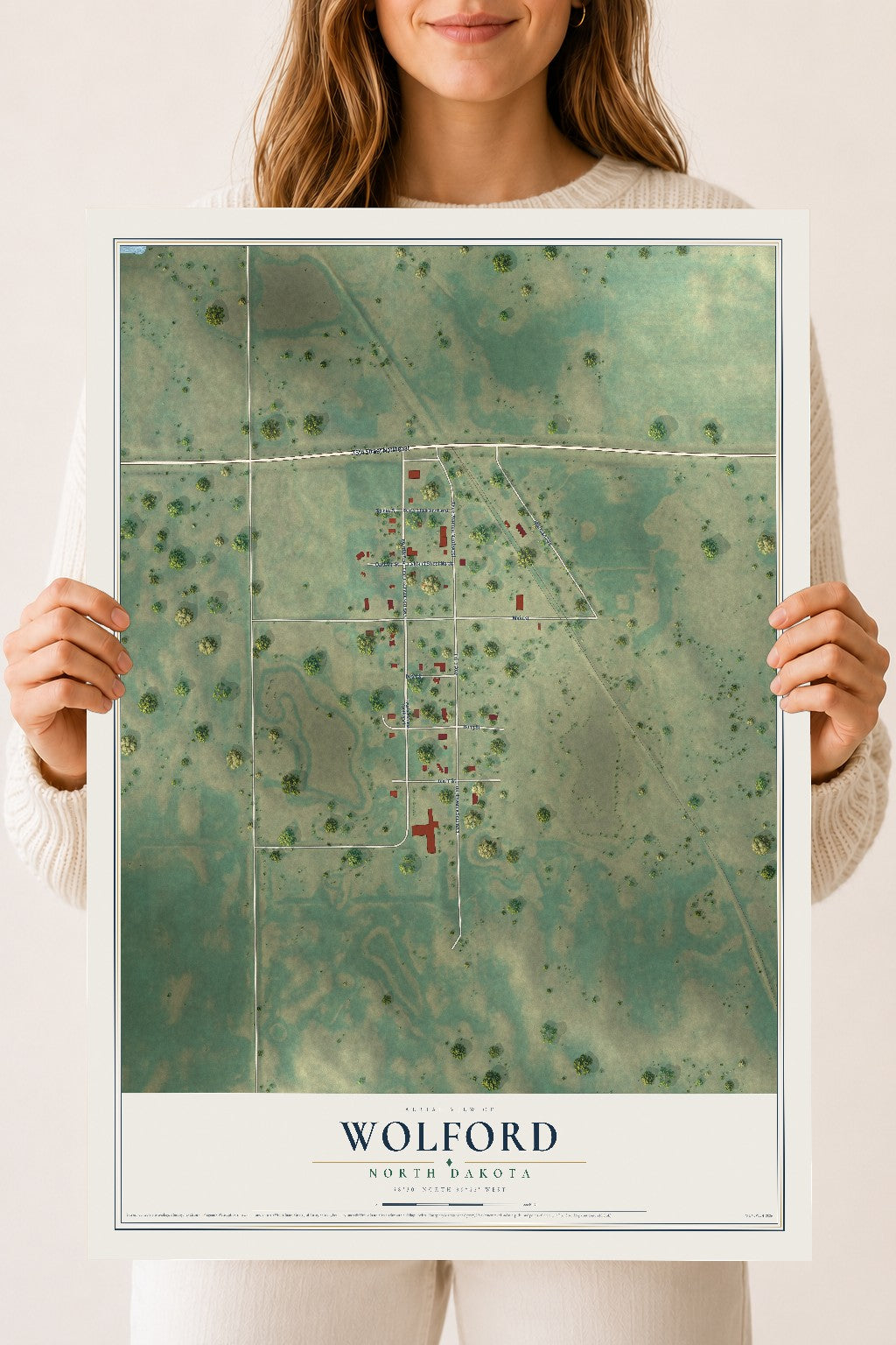 Map of Wolford, North Dakota, 18 x 24 inch unframed archival matte print