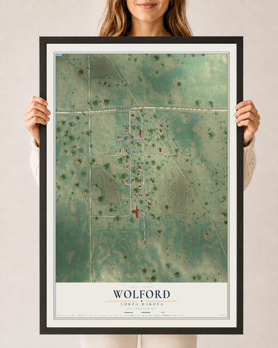 Map of Wolford, North Dakota, 24 x 36 inch print in a black wood frame