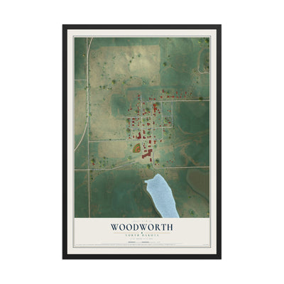 Map of Woodworth, North Dakota, 12 x 18 inch print in a black wood frame