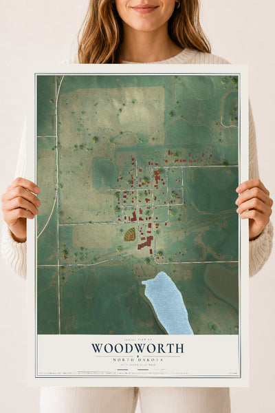 Map of Woodworth, North Dakota, 18 x 24 inch unframed archival matte print