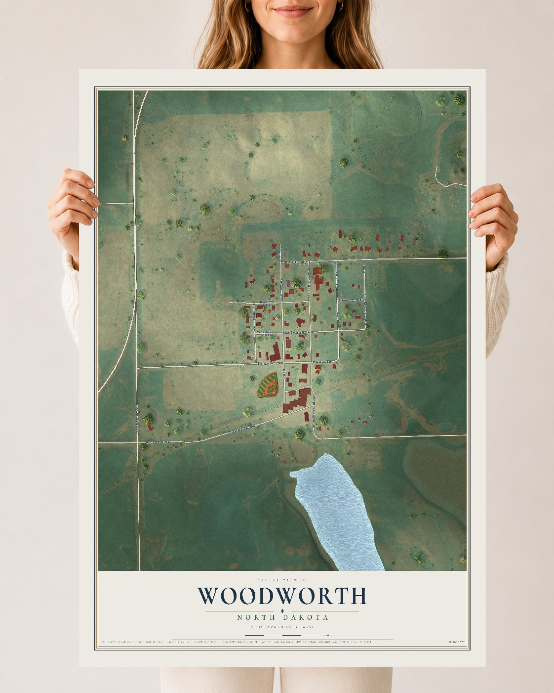 Map of Woodworth, North Dakota, 24 x 36 inch unframed archival matte print