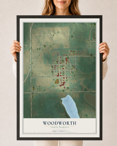 Map of Woodworth, North Dakota, 24 x 36 inch print in a black wood frame
