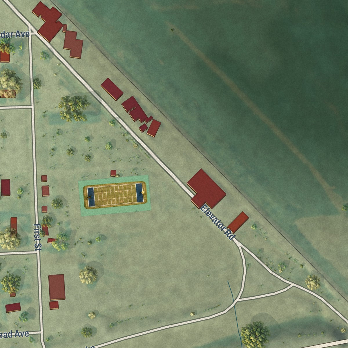 Second close-up of the map of Wyndmere, North Dakota print showing more streets and buildings
