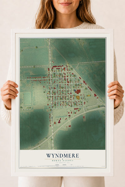 Map of Wyndmere, North Dakota, 18 x 24 inch print in a white wood frame
