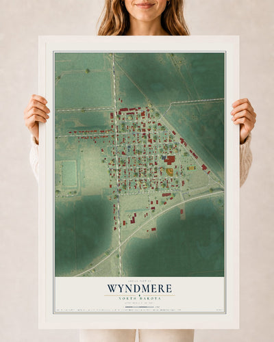 Map of Wyndmere, North Dakota, 24 x 36 inch print in a white wood frame