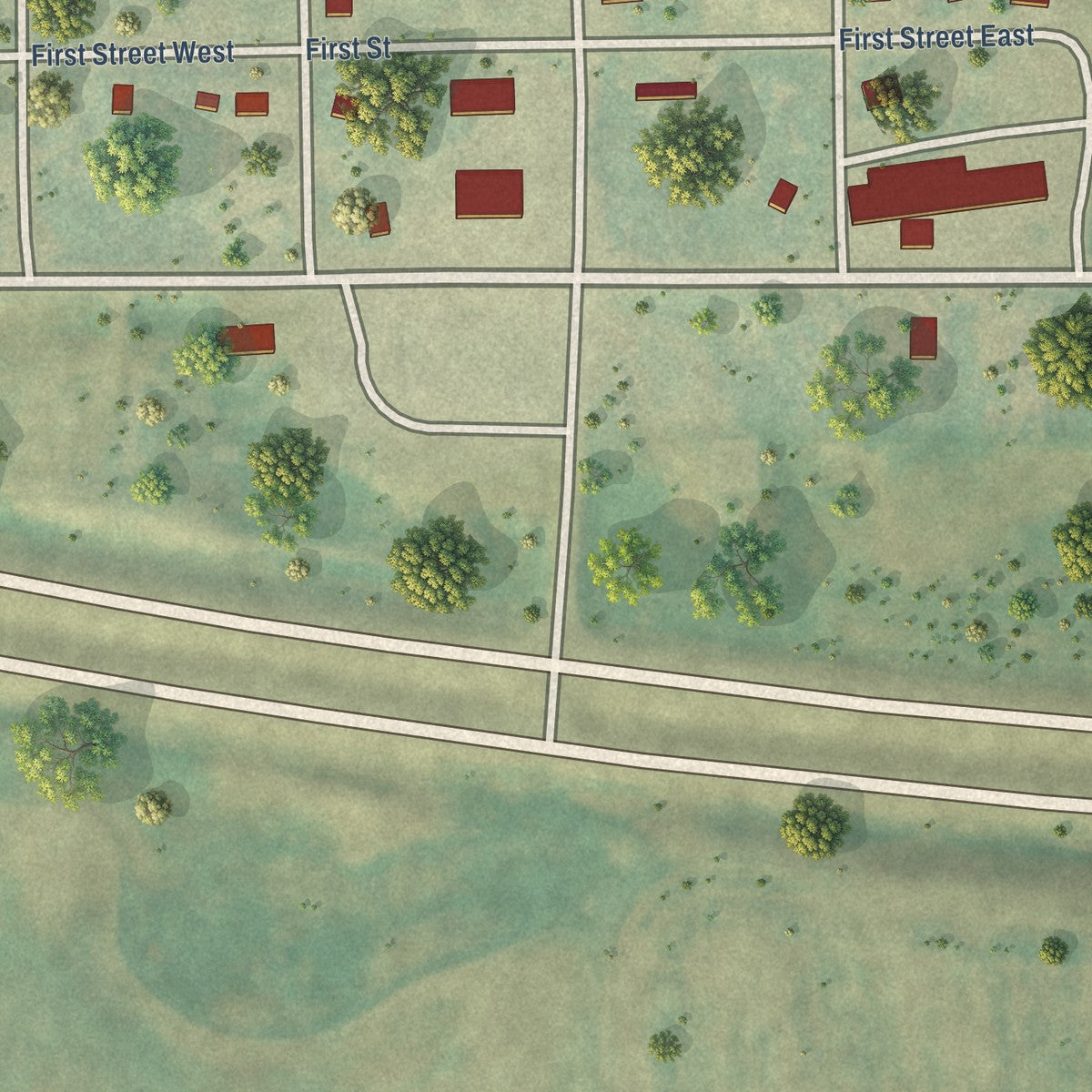 Close-up of the map of York, North Dakota print showing street and building detail