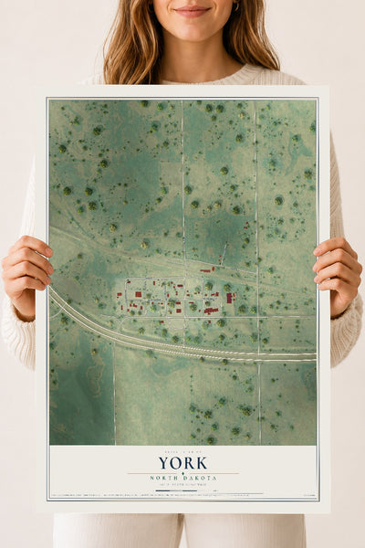 Map of York, North Dakota, 18 x 24 inch unframed archival matte print