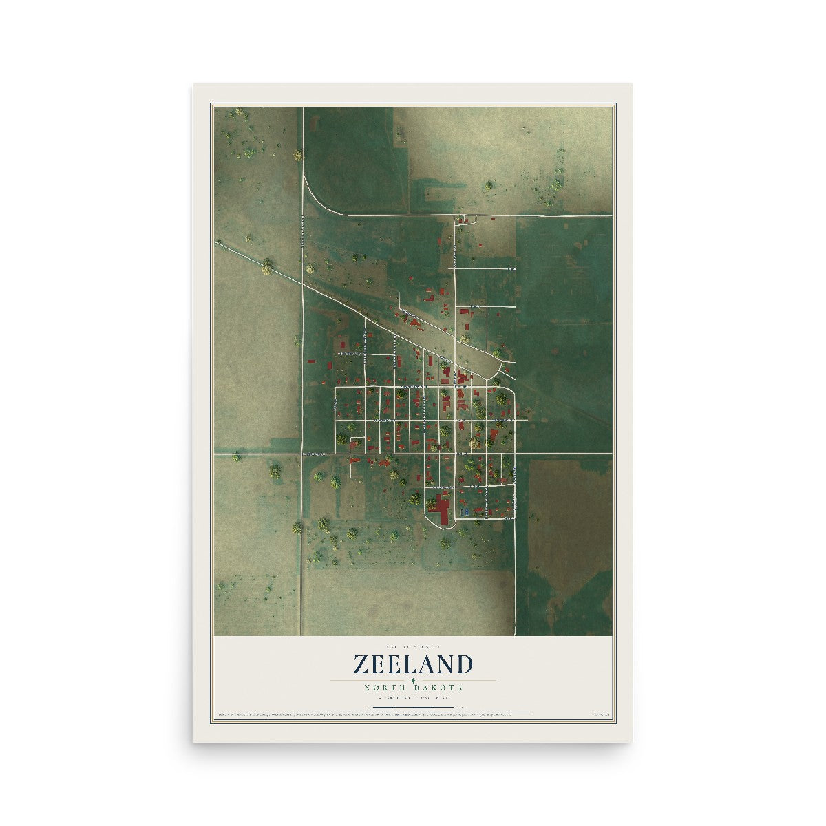 Map of Zeeland, North Dakota, 12 x 18 inch unframed archival matte print