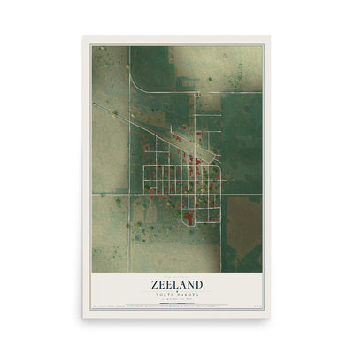 Map of Zeeland, North Dakota, 12 x 18 inch unframed archival matte print