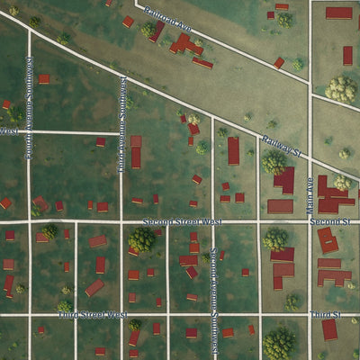 Close-up of the map of Zeeland, North Dakota print showing street and building detail