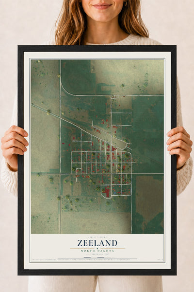 Map of Zeeland, North Dakota, 18 x 24 inch print in a black wood frame