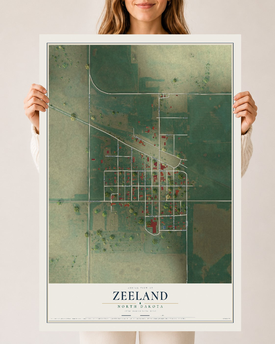 Map of Zeeland, North Dakota, 24 x 36 inch unframed archival matte print