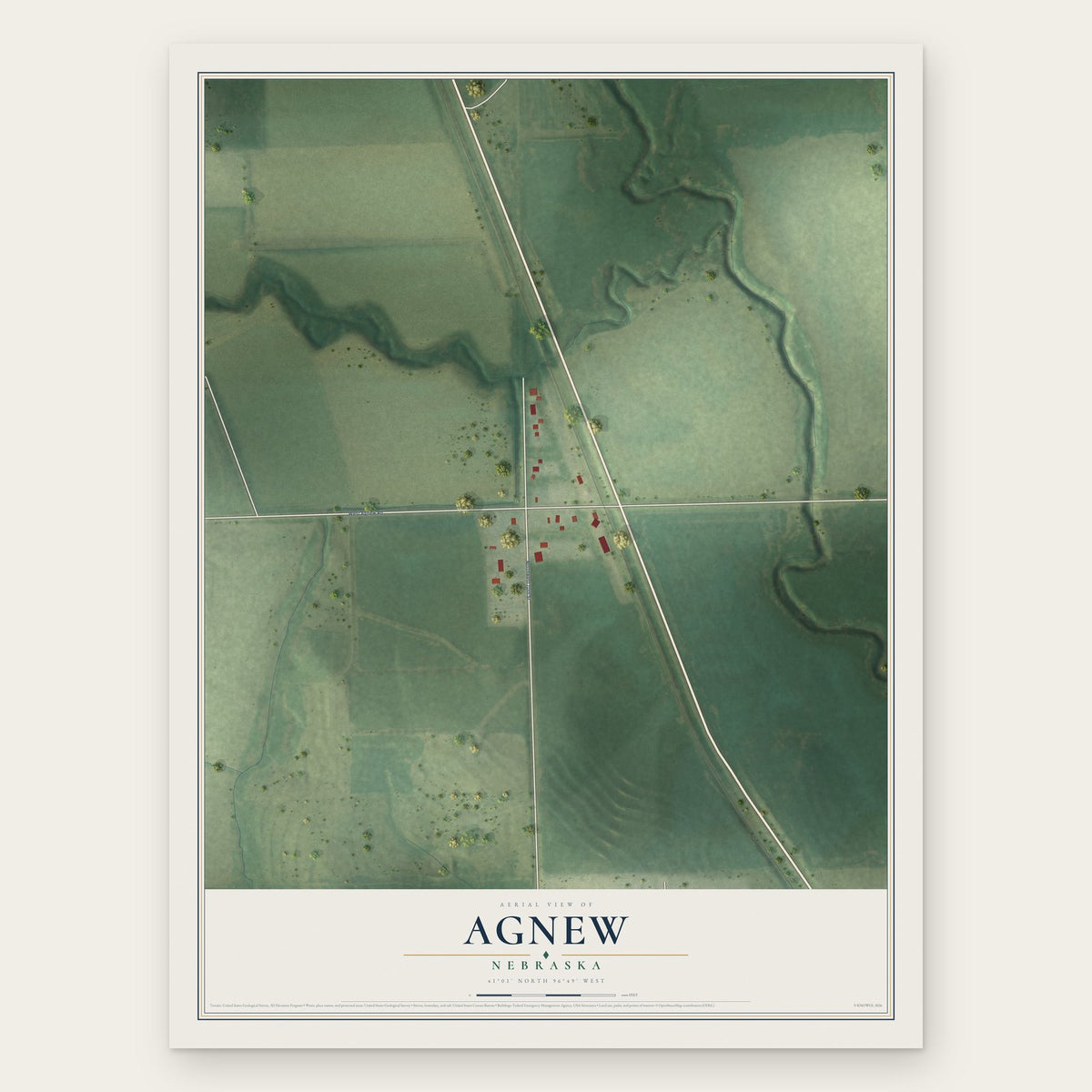Agnew, Nebraska map print, the full design